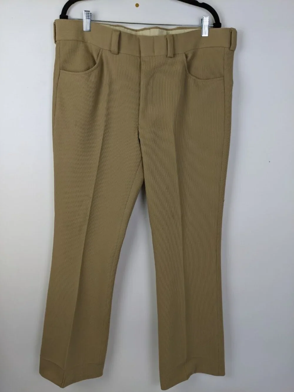 Vintage 1970s Sears Leisure Suit Coat Size 42 Pants Size 38x31 Knit Pleated Tan